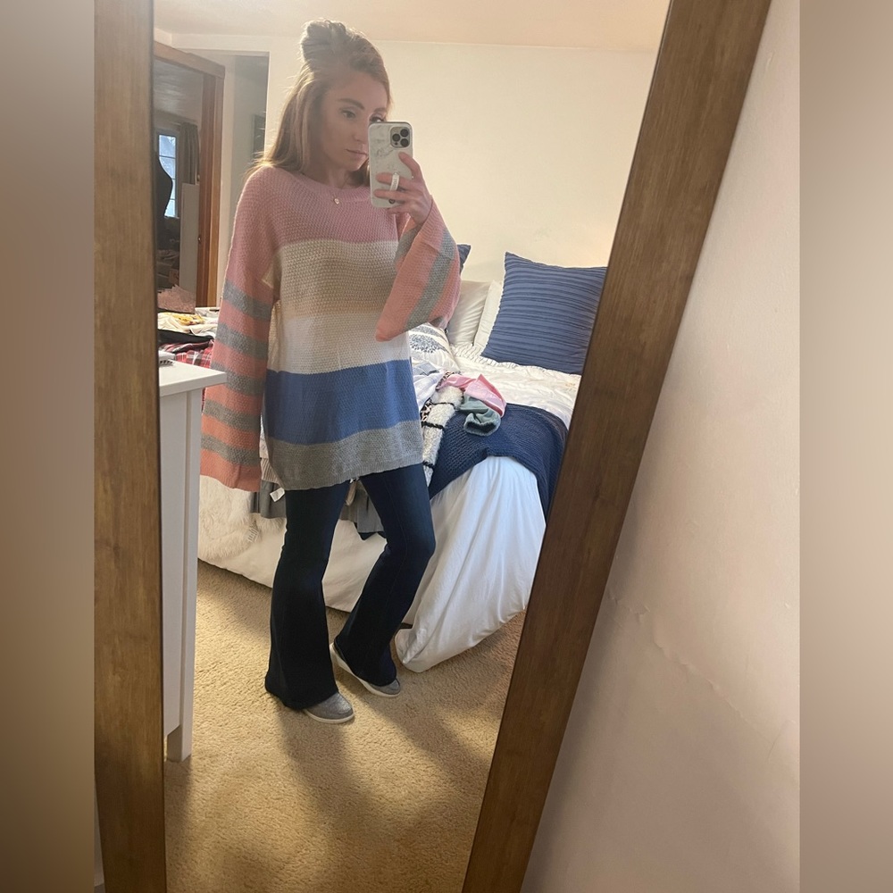 Striped bell sleeve sweater!